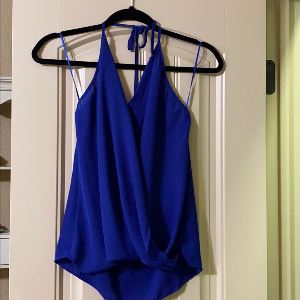 Three eighty two cobalt blue halter blouse